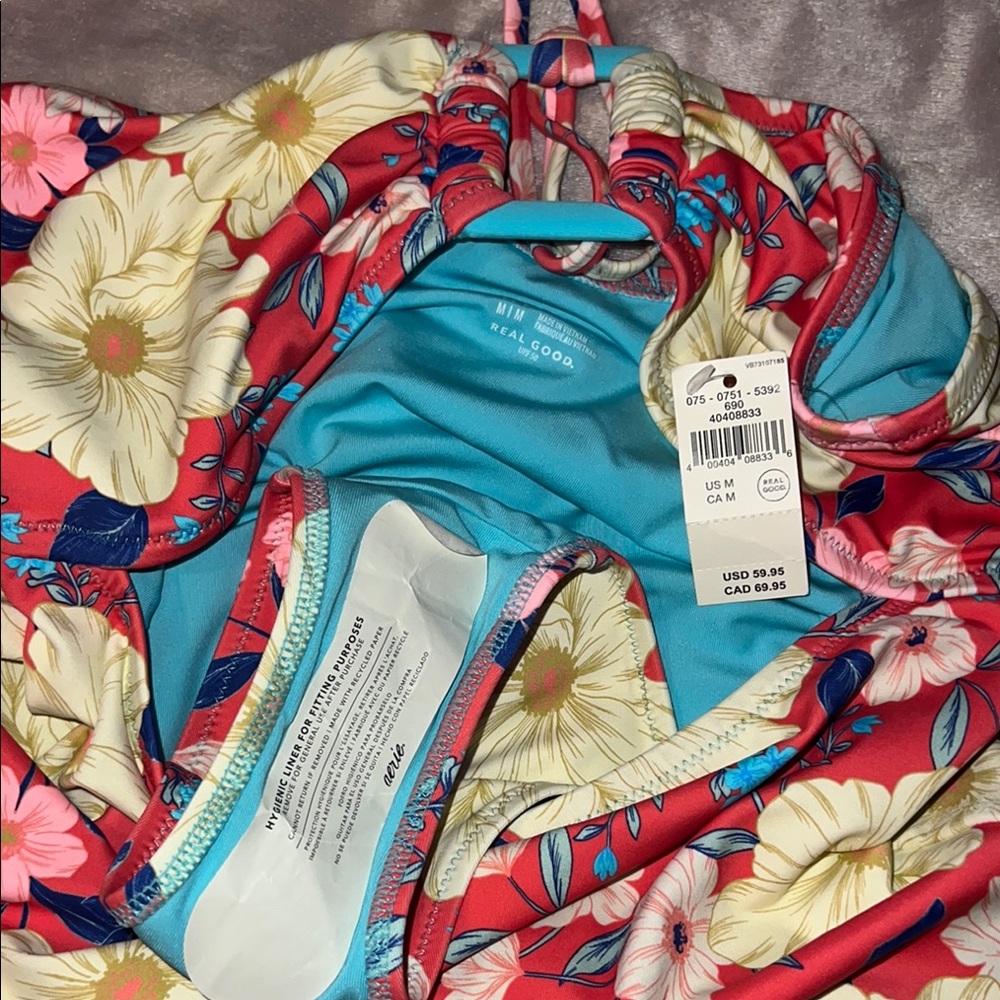 Aerie Red and Blue One Piece Swimsuit with Floral Design - NWT - Picture 6 of 6
